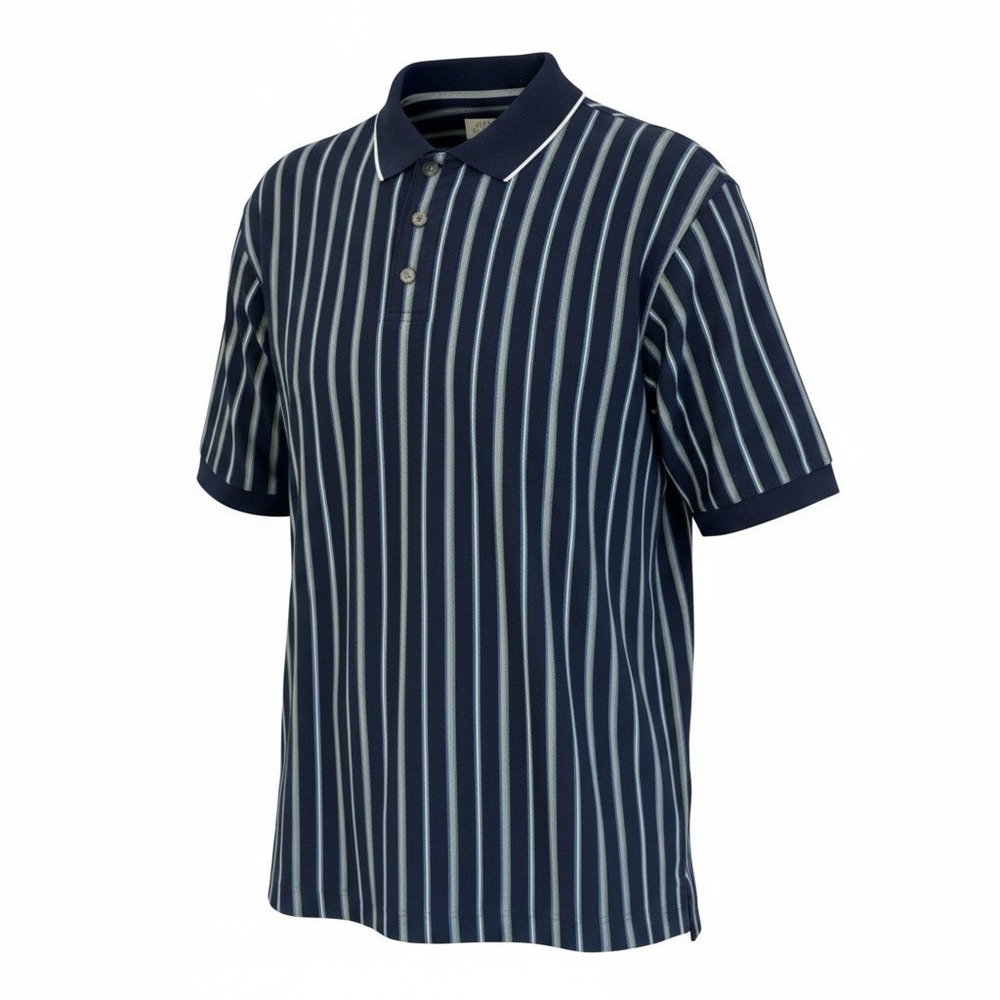 Cutter & Buck Golf Polo Shirt Mens Large Blue w/Stripes Short Sleeve 100% Cotton